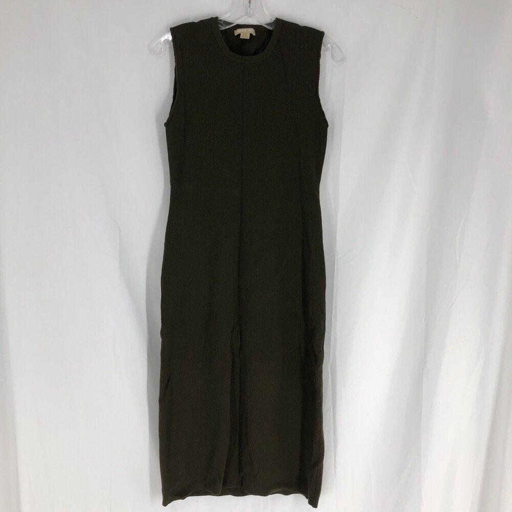 Michael Kors Olive Green Ribbed Knit Bodycon Midi Dress Large